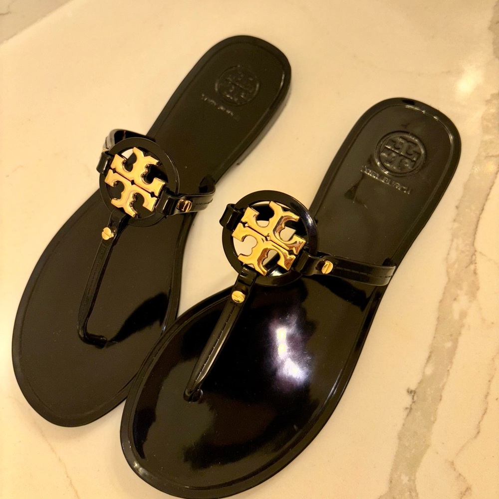 TORY BURCH Mini Miller Jelly Flip Flop Black SIZE 8